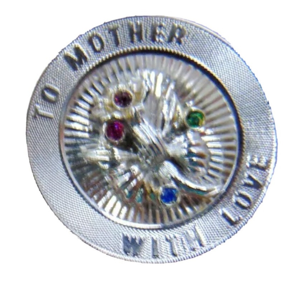Vintage Monet Silver Tone Charm Bracelet Charm To Mother With Love Rhinestones